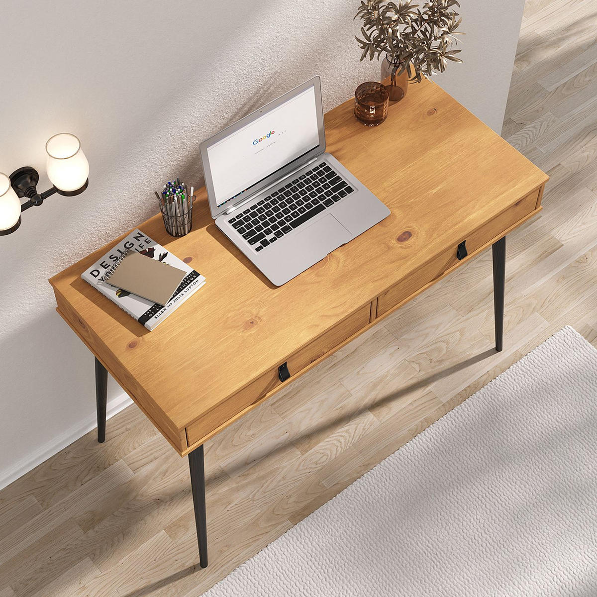 SCHREIBTISCH WANDA - Eichefarben/Schwarz, Holz (50/110/76cm) - IDIMEX