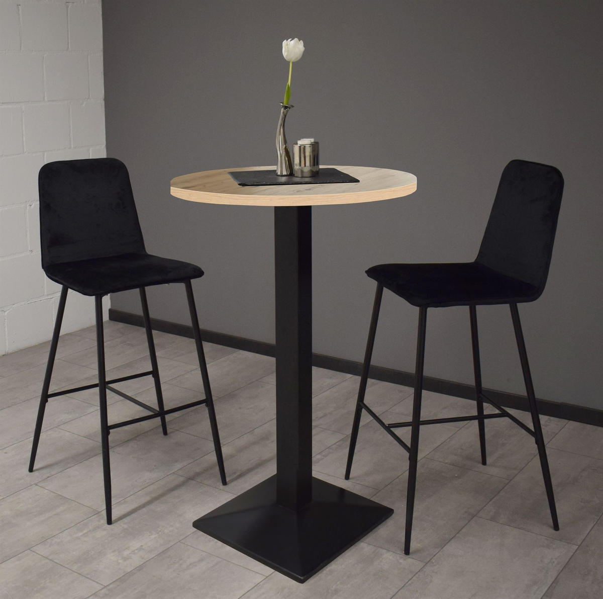 TRESENTISCH rund Eleanore 70 cm schwarz matt/asteiche - Naturfarben, Metall (70/70/106cm) - 58aufmkessel