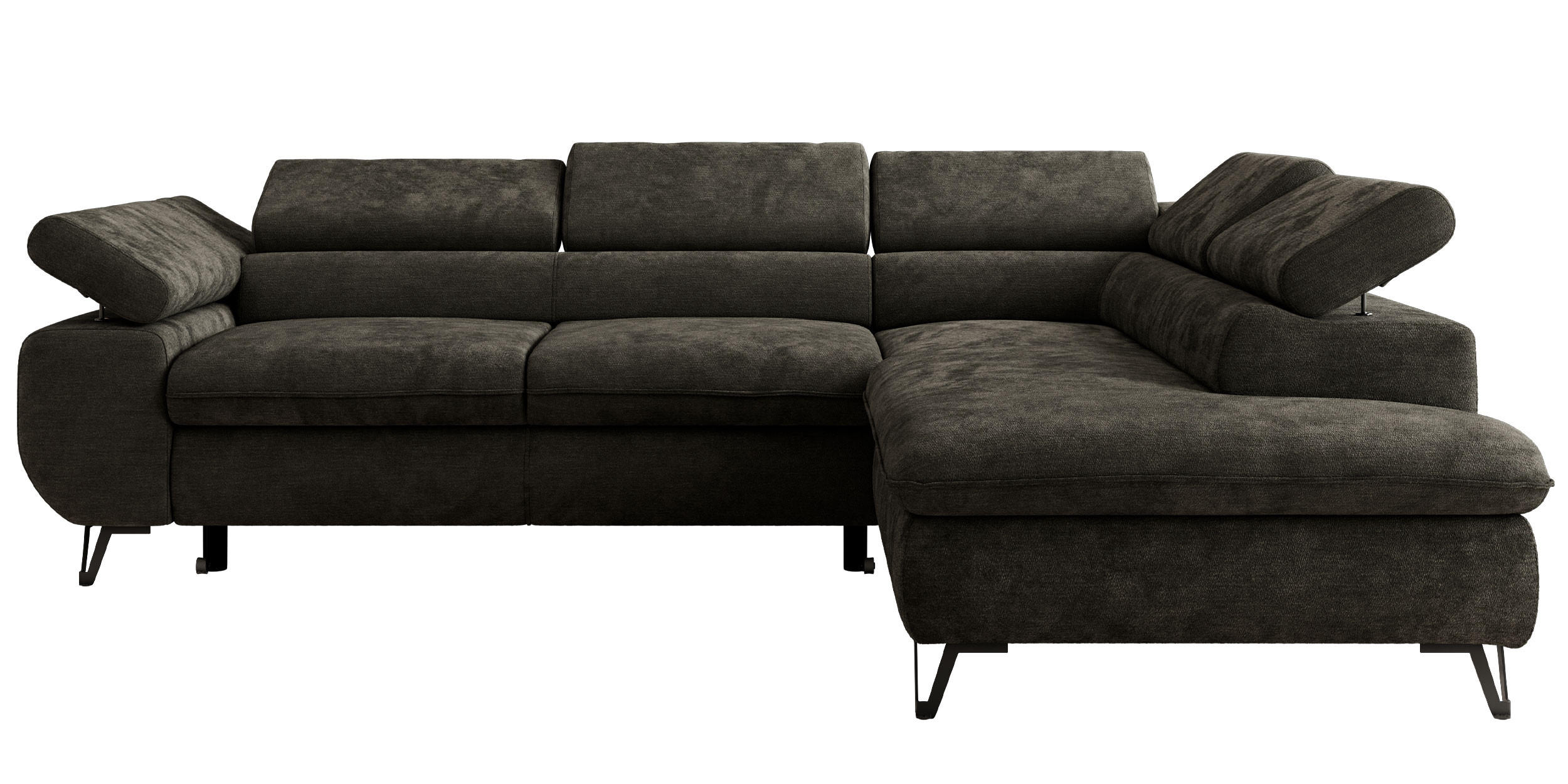 ECKSOFA PABLO L Dunkelgrau Schenille glatt - Rechts Seite mit Visco Topper - Dunkelgrau/Schwarz, Textil/Metall (273/208cm) - MKS