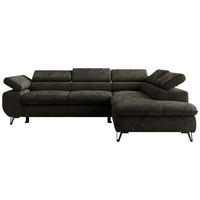 ECKSOFA PABLO L Dunkelgrau Schenille glatt - Rechts Seite mit Visco Topper - Dunkelgrau/Schwarz, Textil/Metall (273/208cm) - MKS