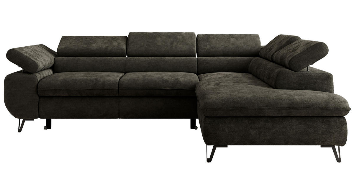 ECKSOFA PABLO L Dunkelgrau Schenille glatt - Rechts Seite mit Visco Topper - Dunkelgrau/Schwarz, Textil/Metall (273/208cm) - MKS