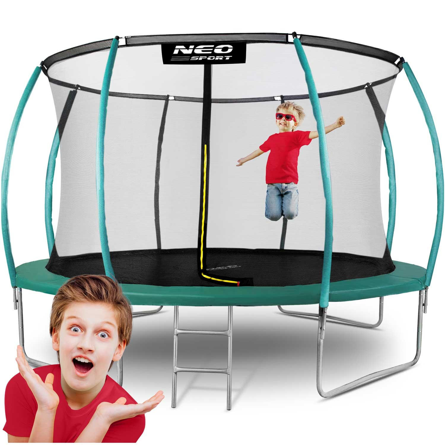 PROFILIERTES Gartentrampolin 12 ft/374 cm mit Innennetz - Grün, Metall (374/374cm)