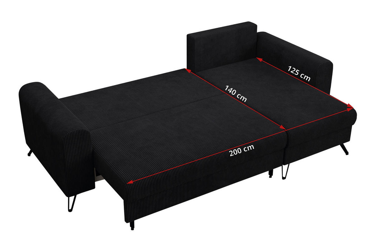 ECKSOFA Hugo Cord Schwarz - Schwarz, Textil/Metall (242/140cm) - MKS