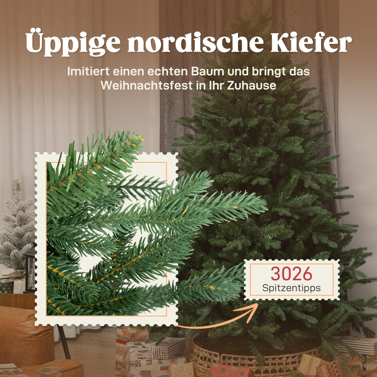 KÜNSTLICHER-WEIHNACHTSBAUM, 180 cm Kiefernbaum künstlich mit 3026 Spitzen - Grün, Kunststoff (180cm) - HOMCOM