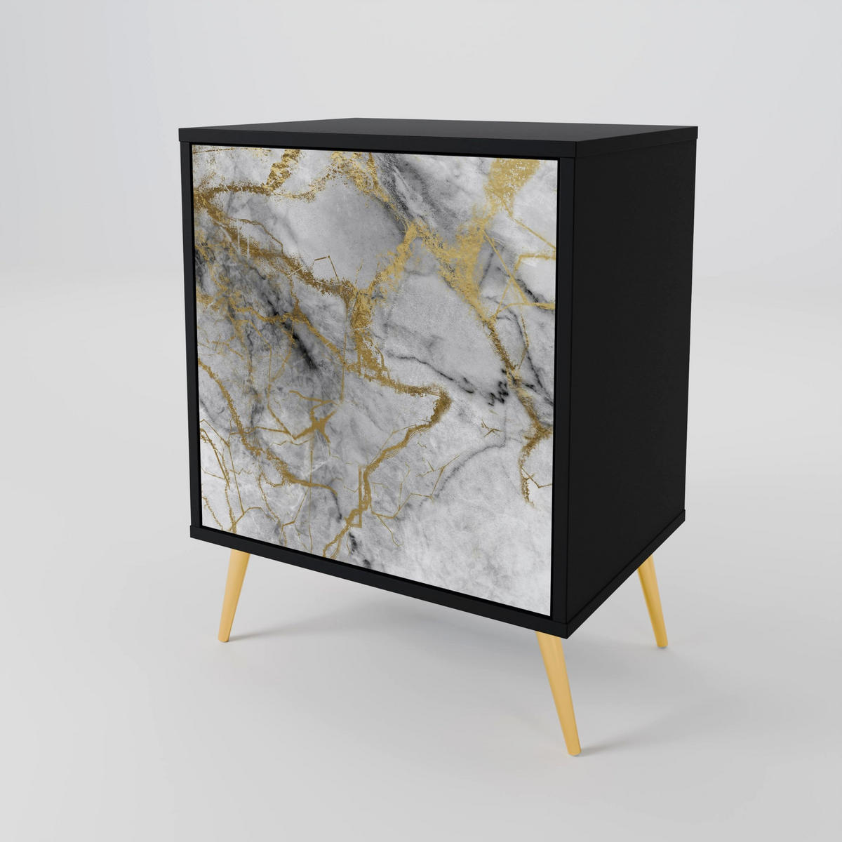 SIDEBOARD TIMELESS GLIDE, Schwarz, 57,5x42x72,5 cm, Schwarze Metallfüße - Multicolor/Schwarz, Holzwerkstoff/Metall (57.5/72.5/42cm) - SpaceRebels