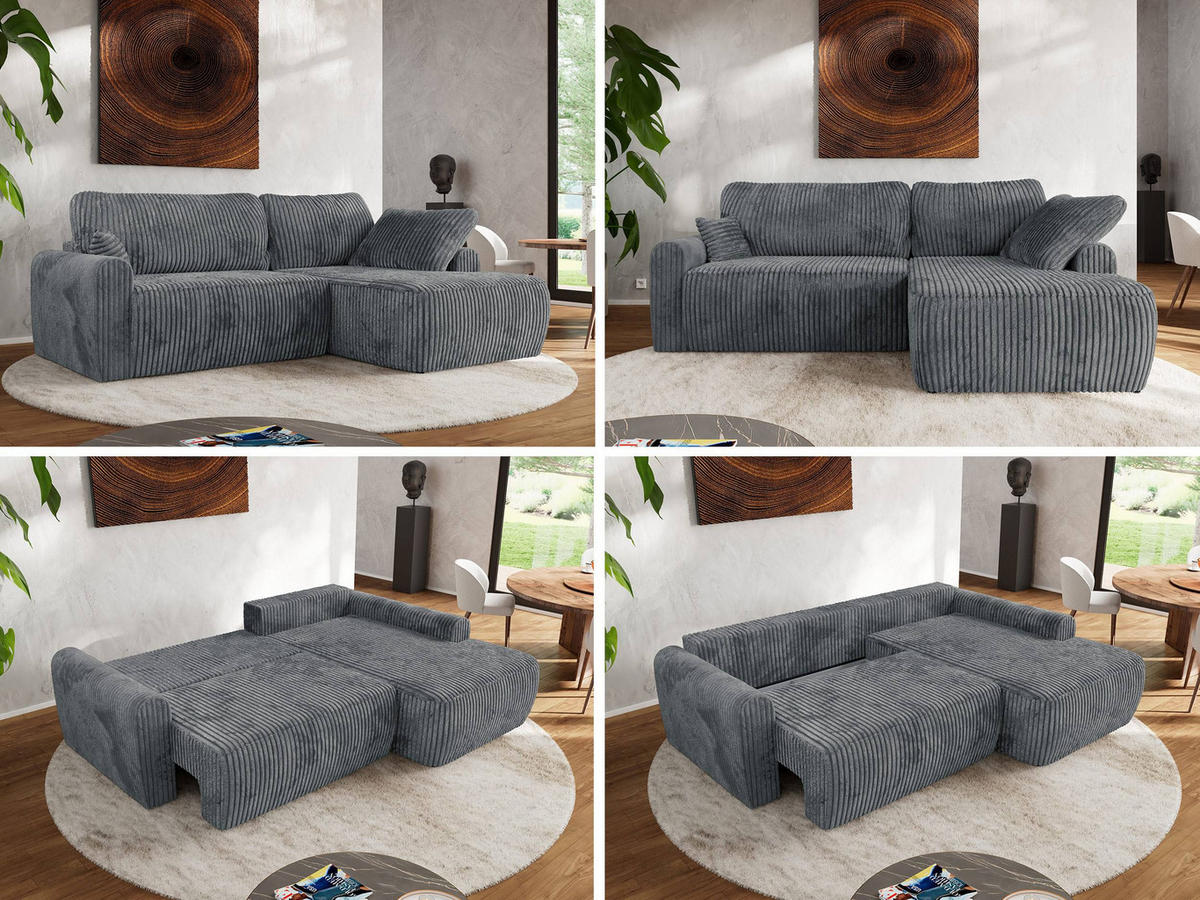 ECKSCHLAFSOFA CUBO L Dunkelgrau Cord - rechts - Dunkelgrau/Schwarz, Kunststoff/Textil (187/273cm) - MKS