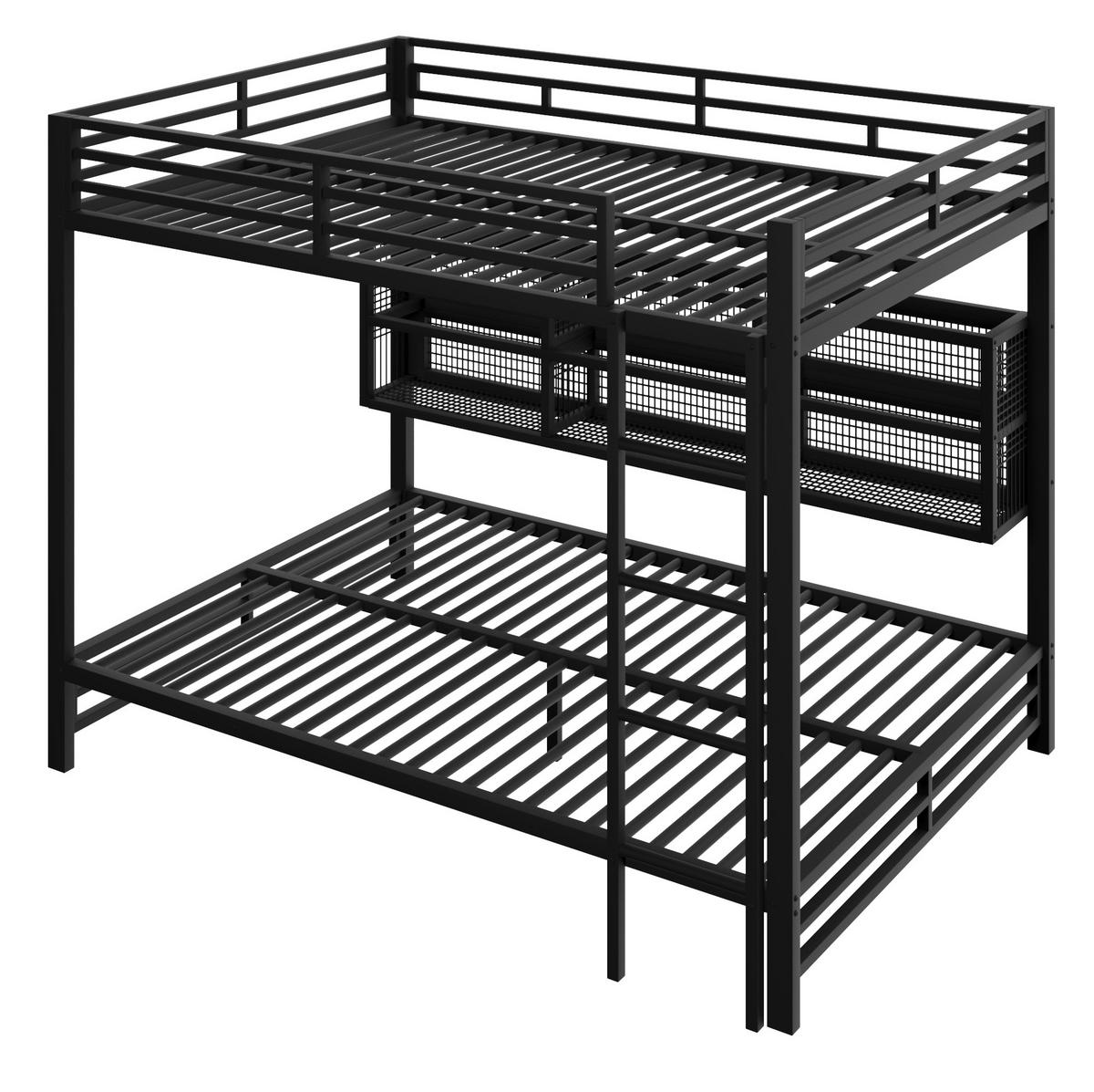 ETAGENBETT 140/200 cm aus Metall mit Stauraumschränken und LED-Beleuchtung - Schwarz, Metall (140/200cm) - Flora Grace
