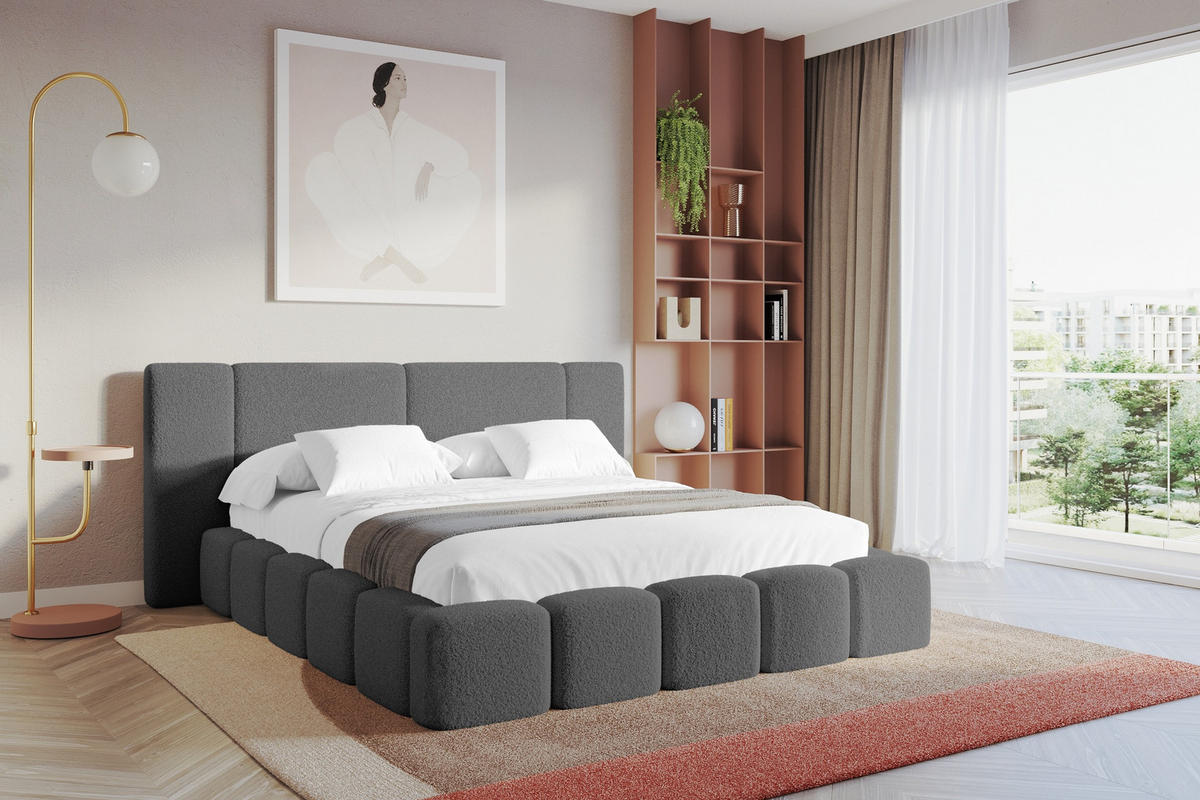 POLSTERBETT mit Bettkasten und Lattenrost, Bett mit Matratze H3/H4 - NILO 140x200 Grau - Greige, Holzwerkstoff/Textil (140/200cm) - ALTDECOR