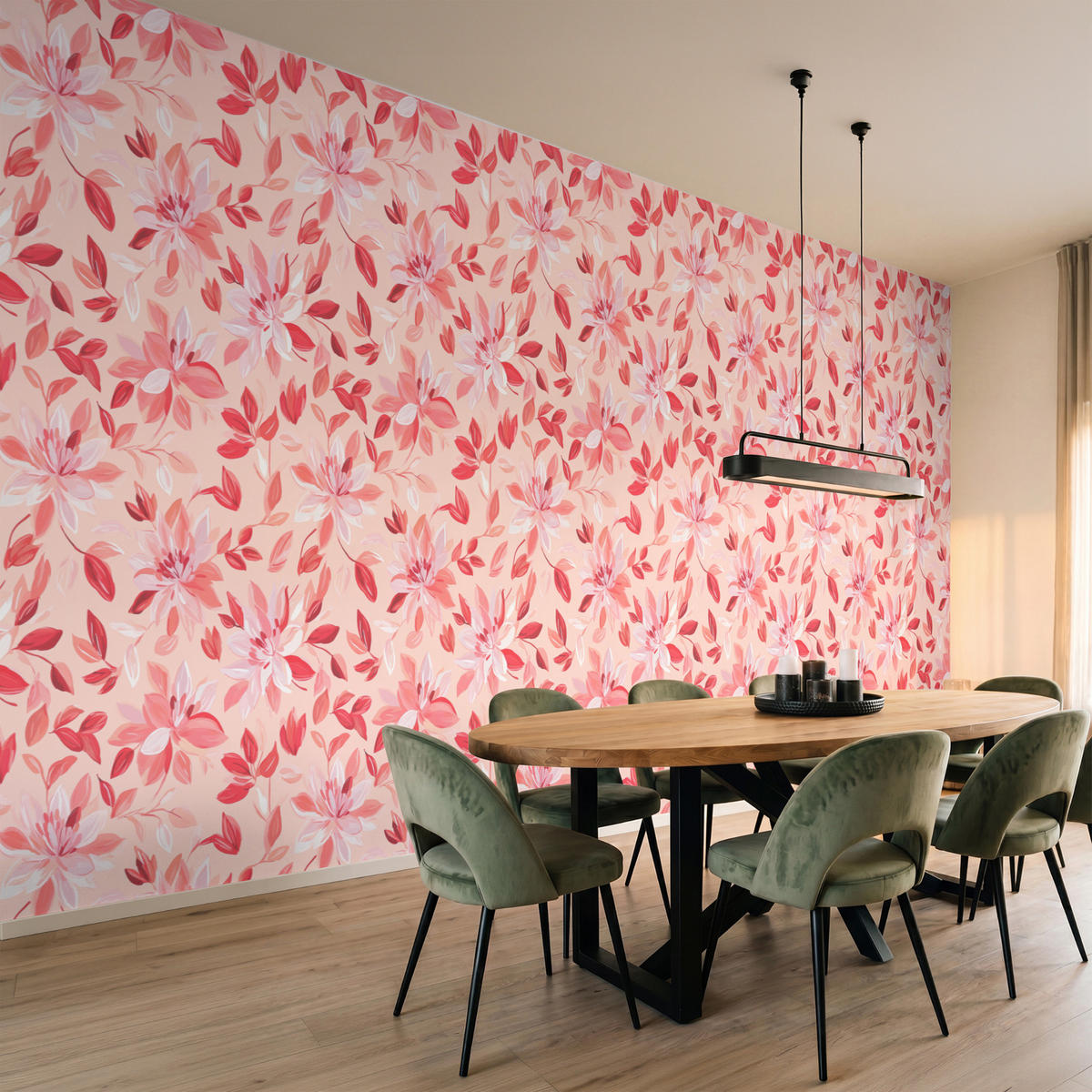 TAPETE - Botanisch - Blumen - Rot - 450x200 cm - Koralle, Papier (450/200cm) - OnlyWow