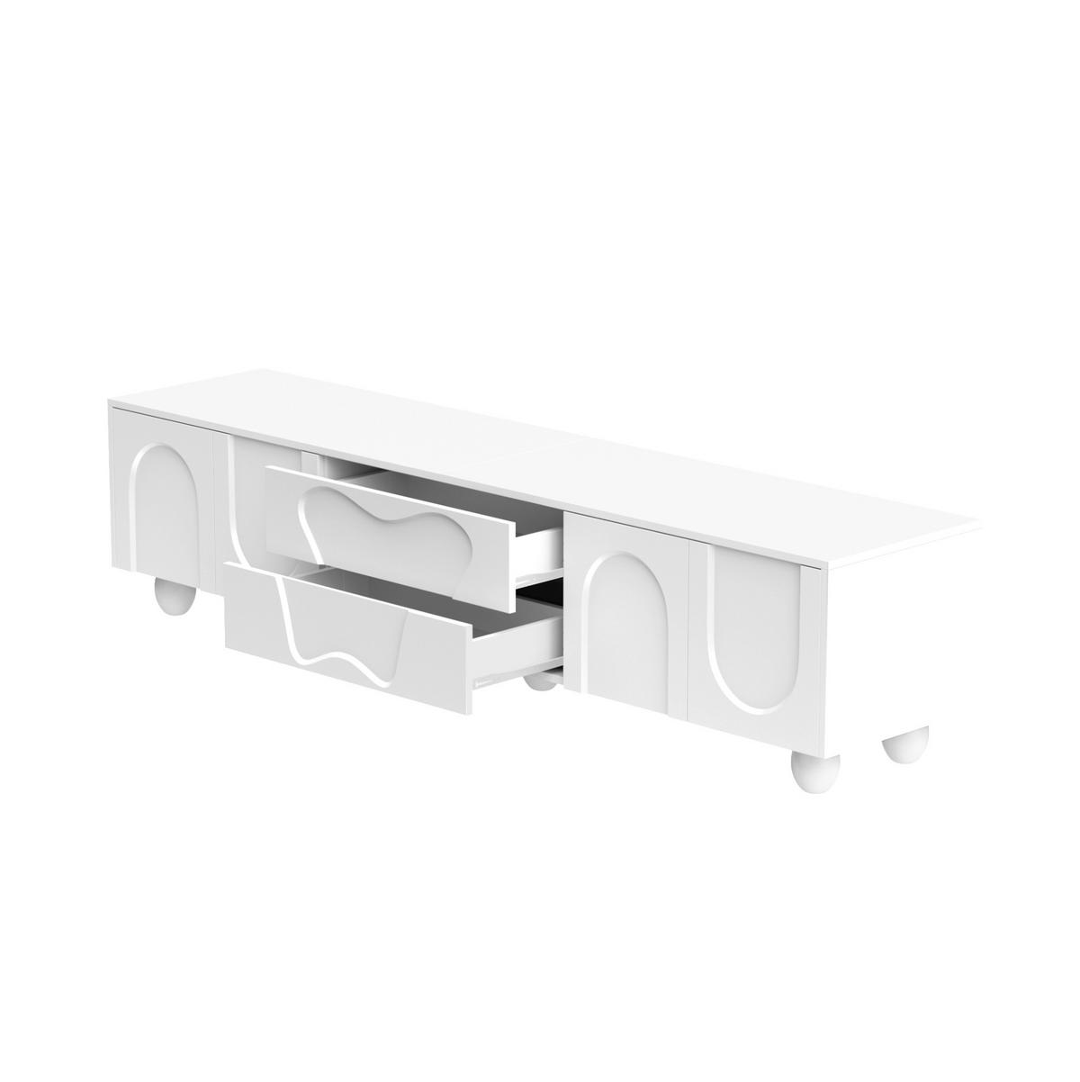 TV-ELEMENT mit Stauraum 180 x 40 x 42 cm Weiß mit Holzbeinen - Weiß, Holzwerkstoff (40/42/180cm) - Beauniv