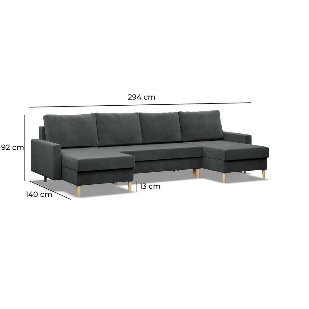 Thumbnail - Mebligo U-Ecksofa, Grau, Textil, 4-Sitzer, U-Form, 294x92x140 cm, Wohnzimmer, Sofas & Couches, Wohnlandschaften, Wohnlan...