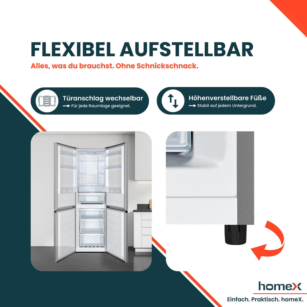 KÜHL-GEFRIER-KOMBINATION, No Frost, freistehend, groß, Kühlschrank mit Gefrierfach - 304 Liter, EEK A, leise 35 dB - Silberfarben, Glas/Kunststoff (59.5/187.3/59cm) - homeX