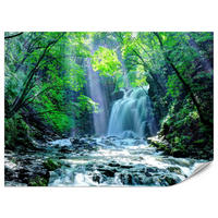 FOTOTAPETE für Schlafzimmer Wasserfall Wald Felsen Bäume Pflanzen 500x350 - Türkis/Blau, Papier (500/350cm) - Muralo