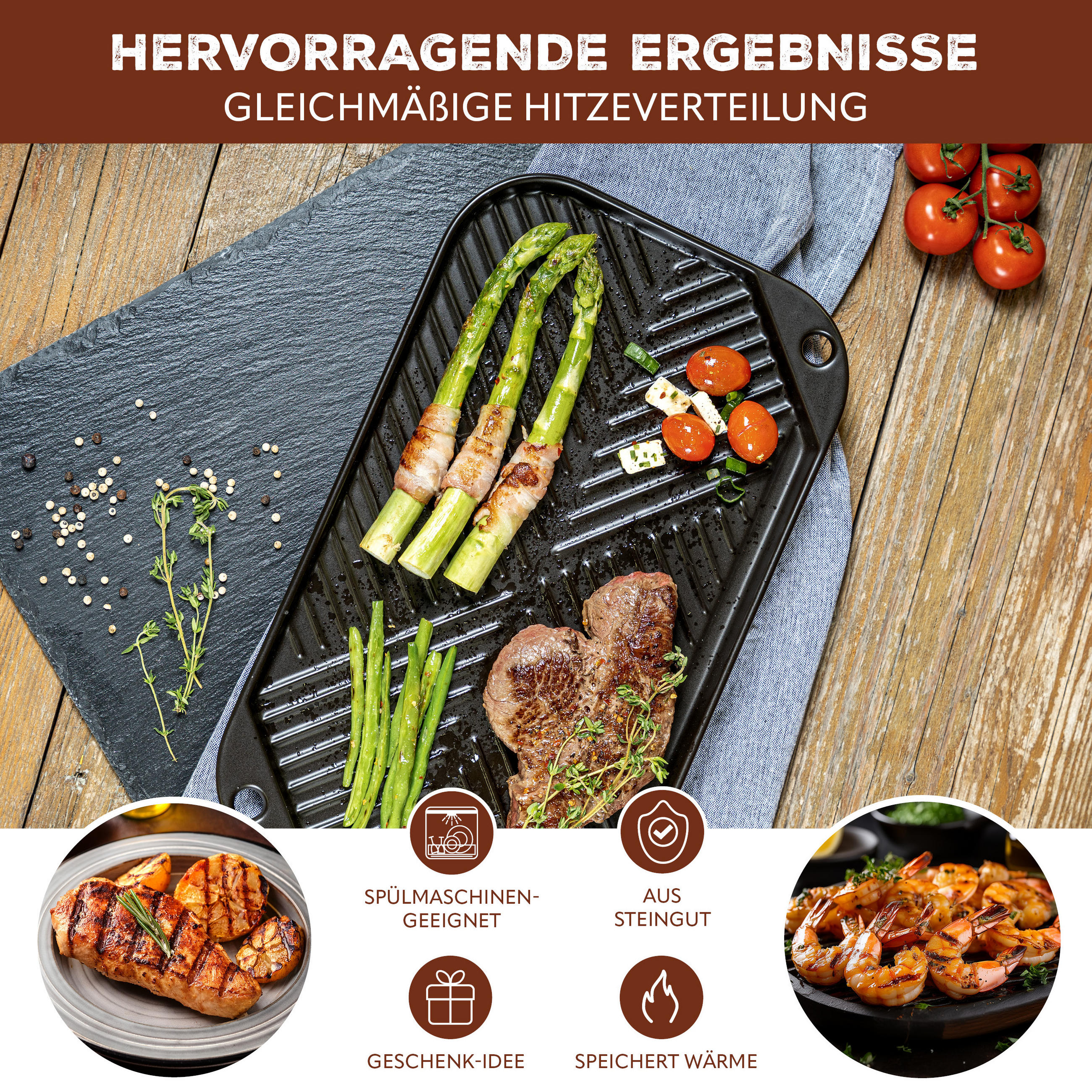 GRILLPFANNE, schwarz, Steingut - Schwarz, Keramik (40/2/23cm) - bremermann