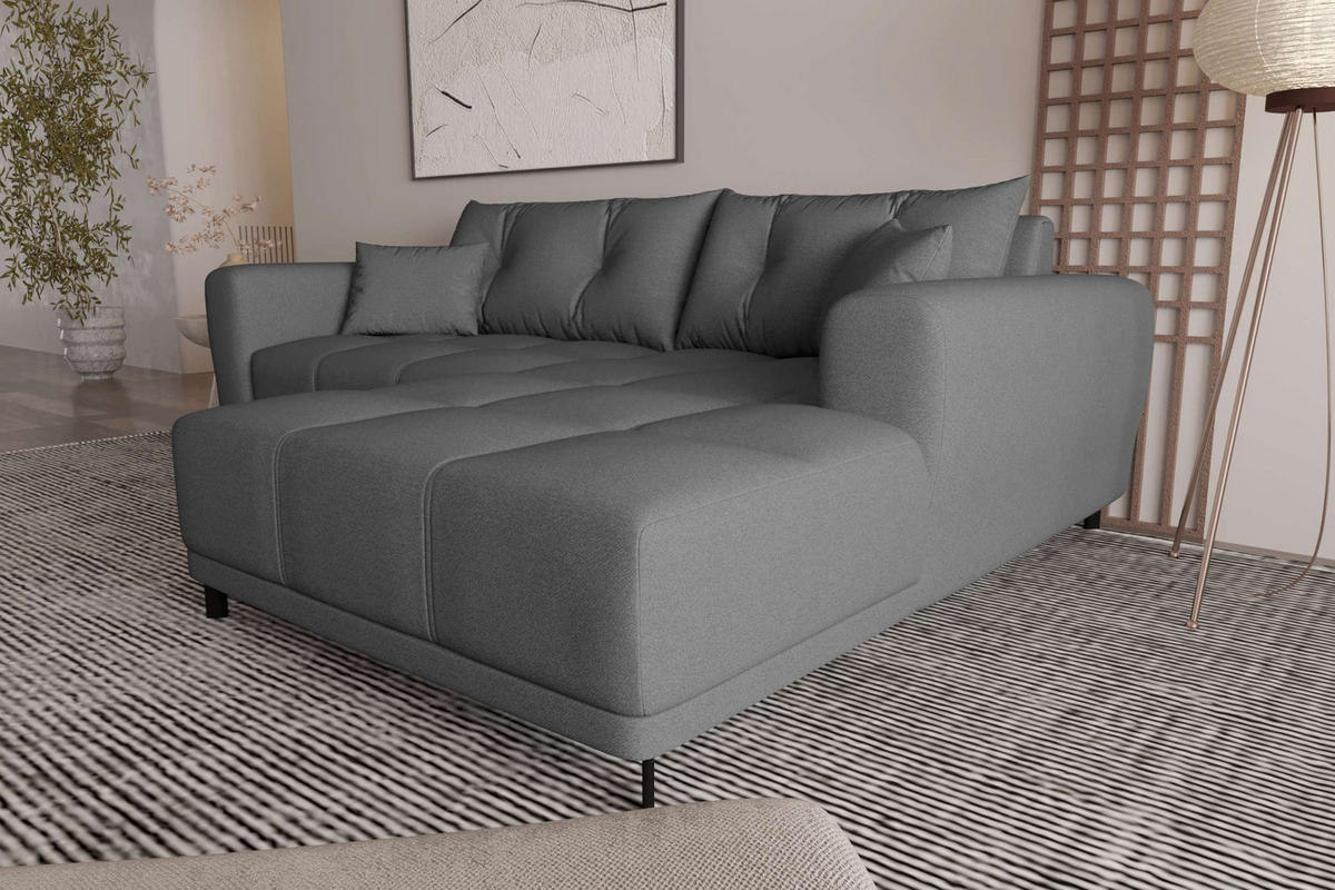 ECKSOFA Massimo Strukturstoff Anthrazit inkl. Schlaffunktion Rechts - Anthrazit/Schwarz, Textil/Metall (246/177cm) - 99rooms
