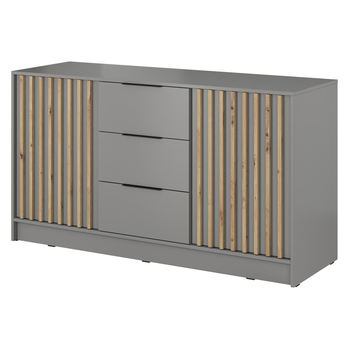 SIDEBOARD NELIANA 155/86/45 cm mit 3 Schubladen 2 Türen Grau - Grau, Holzwerkstoff (155/86/45cm) - MASSENO