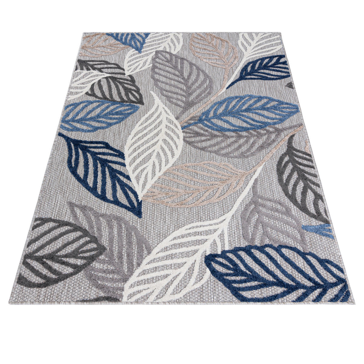 TEPPICH Outdoor Blue Grey Pflanzlich Laub Kurzflor Rechteckig- 120x170 cm - Hellblau, Textil (120/170cm) - Mazovia