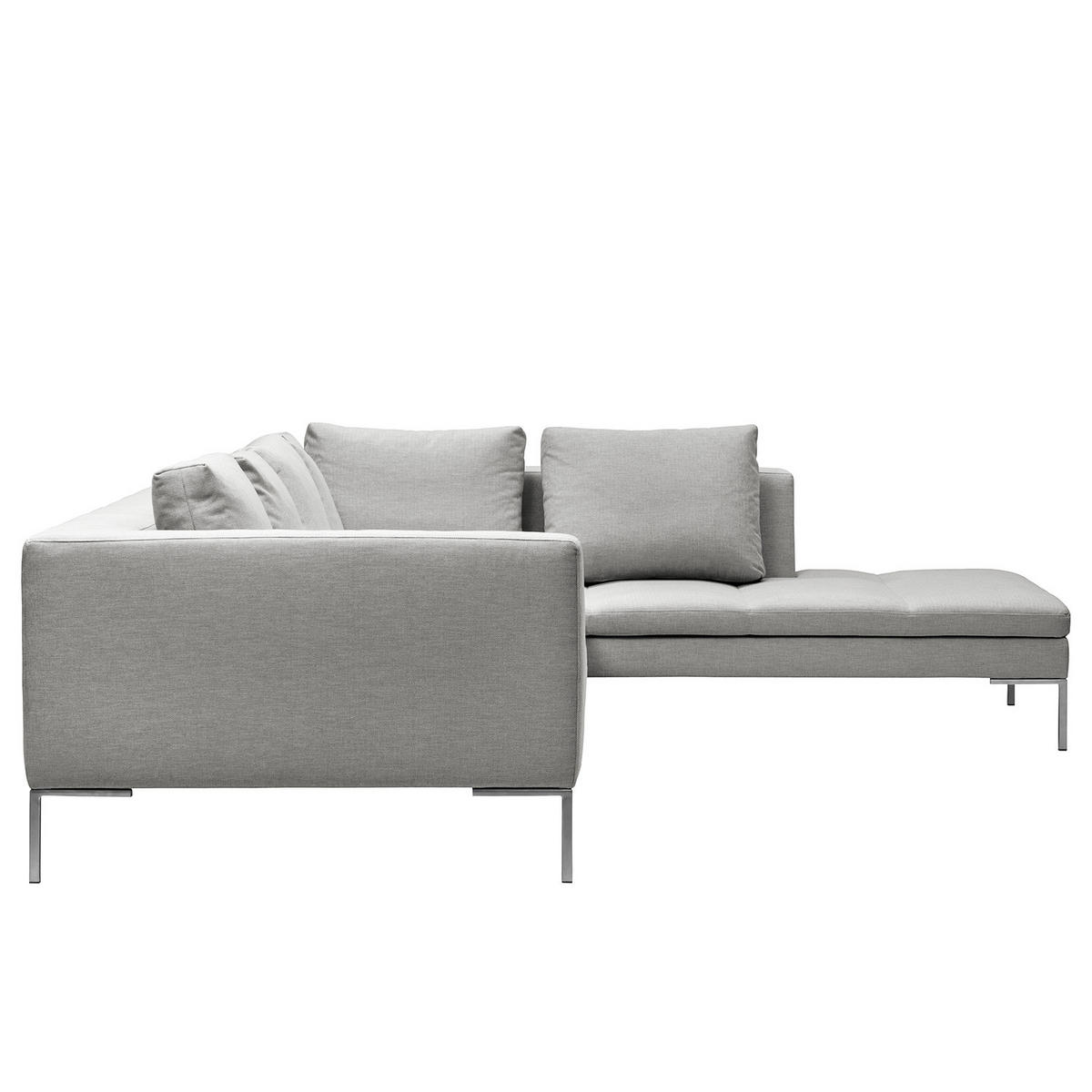 ECKSOFA mit Ottomane - Chromfarben/Hellgrau, Textil/Metall (319/230cm) - home24