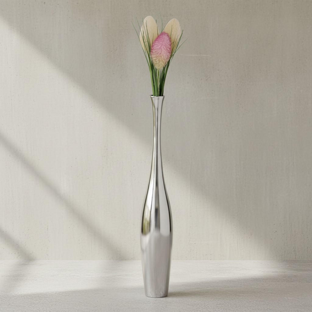 VASE Aluminium Modern Stil 100 cm hoch Silber handgefertigt - Silberfarben, Metall (75cm) - KADIMA DESIGN