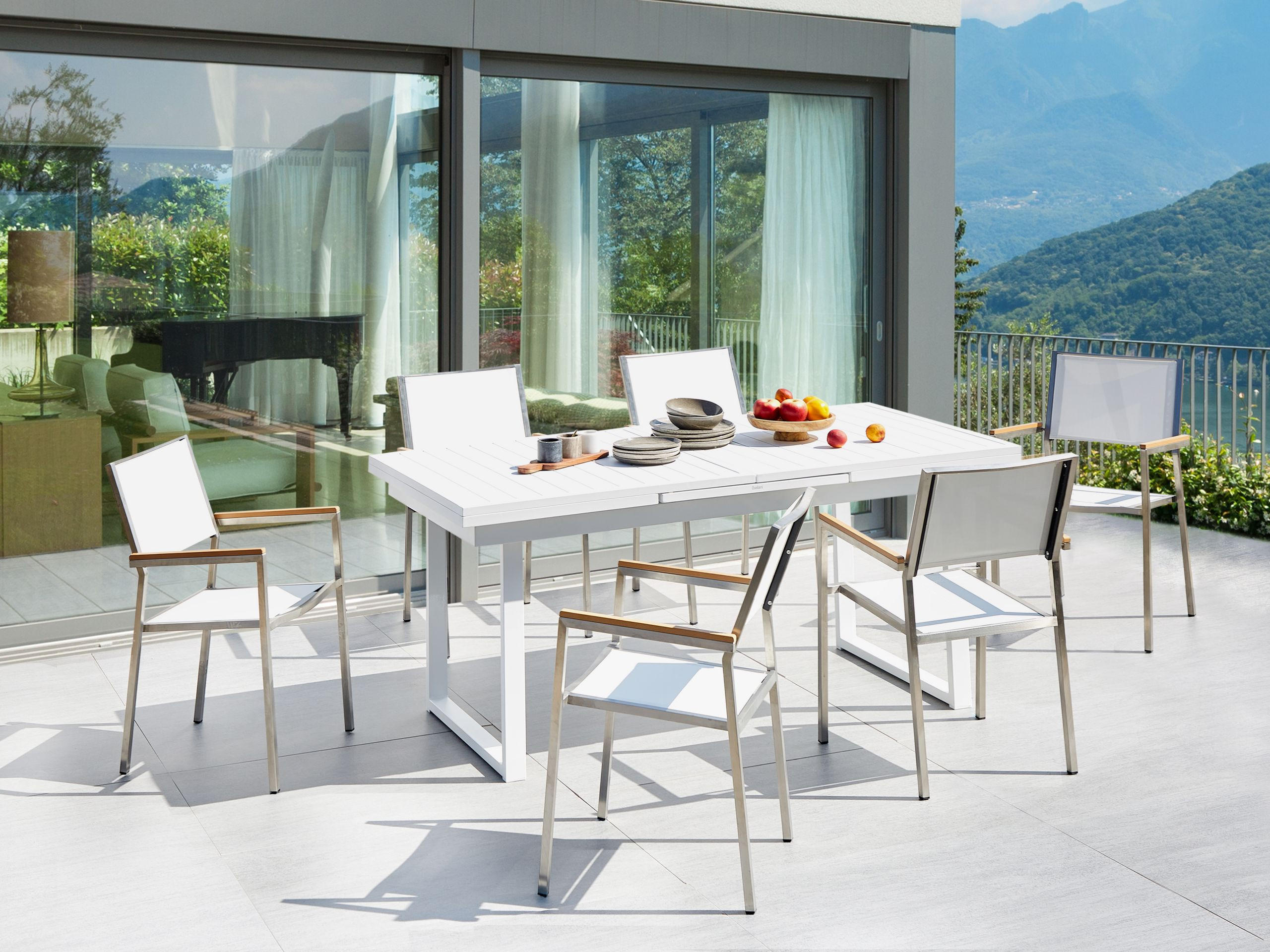 GARTENMÖBEL-SET 6-Sitzer Weiß Valcanetto/Grosseto - Silberfarben/Weiß, Metall - Beliani