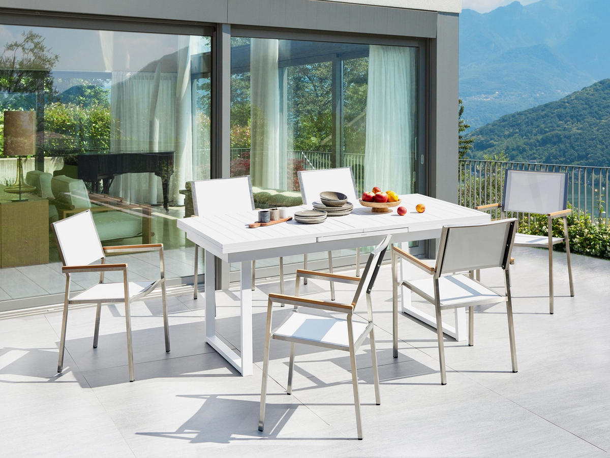 GARTENMÖBEL-SET 6-Sitzer Weiß Valcanetto/Grosseto - Silberfarben/Weiß, Metall - Beliani
