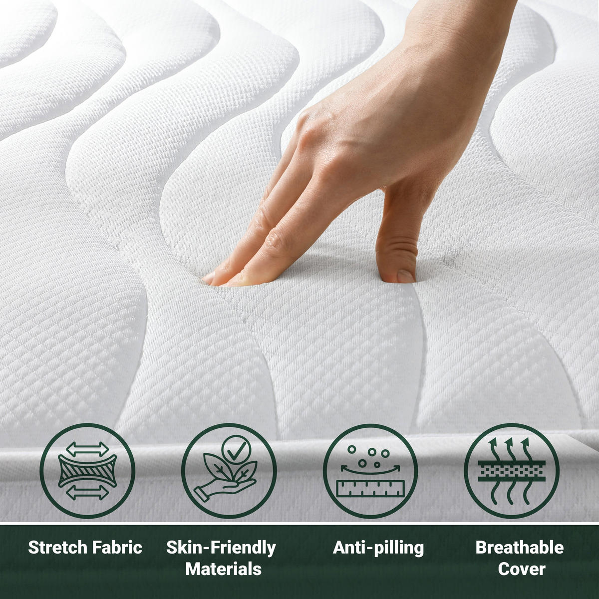 MATRATZE EINZELNE 70x210 Memory Orthopädisch, Antibakteriell, Anti-Milben, Anti-Allergie.| Höhe 16 cm - Weiß, Textil (70/210cm) - The White Stone