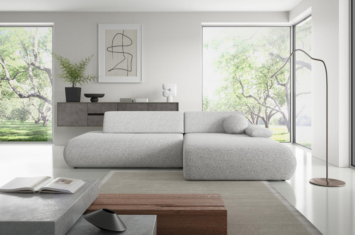 ECKSOFA DELTA R-S Hellgrau Geflochtener Stoff mit Schlaffunktion - Hellgrau, Holz (286/173.5cm) - MASSENO