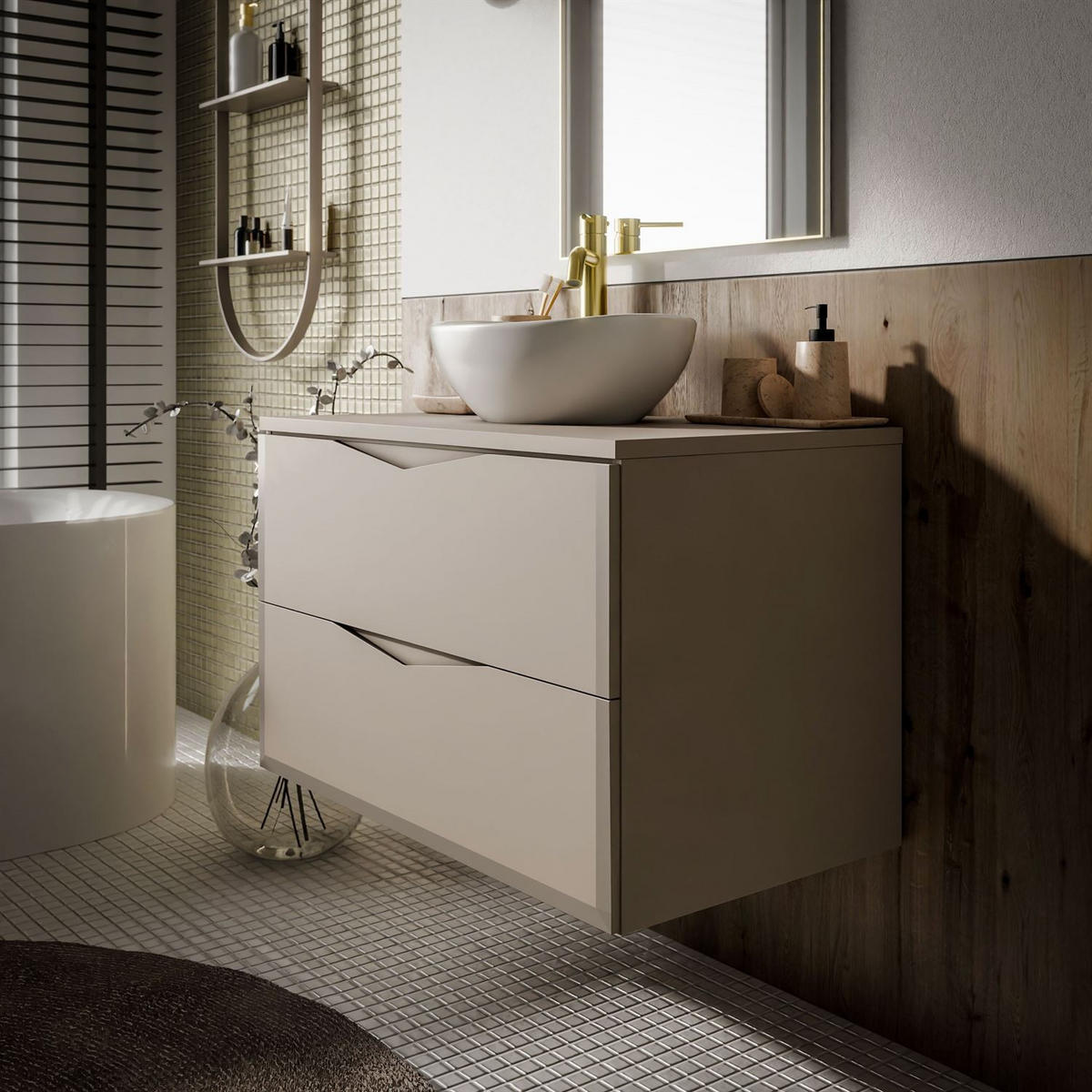 BADEZIMMERSET MIRA I 60 cm - Kaschmir, Holzwerkstoff (60/50/46cm) - Lookway