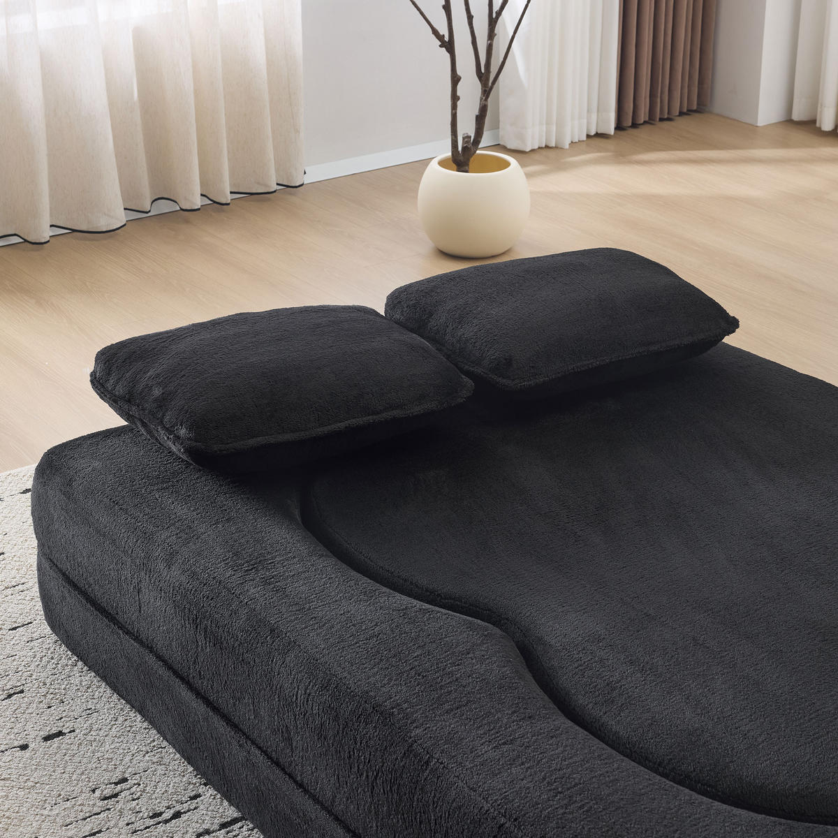 2-SITZER SCHLAFSOFA Flanell Schwarz mit 4 Kissen - Schwarz, Textil (198/76/120cm) - WISHDOR