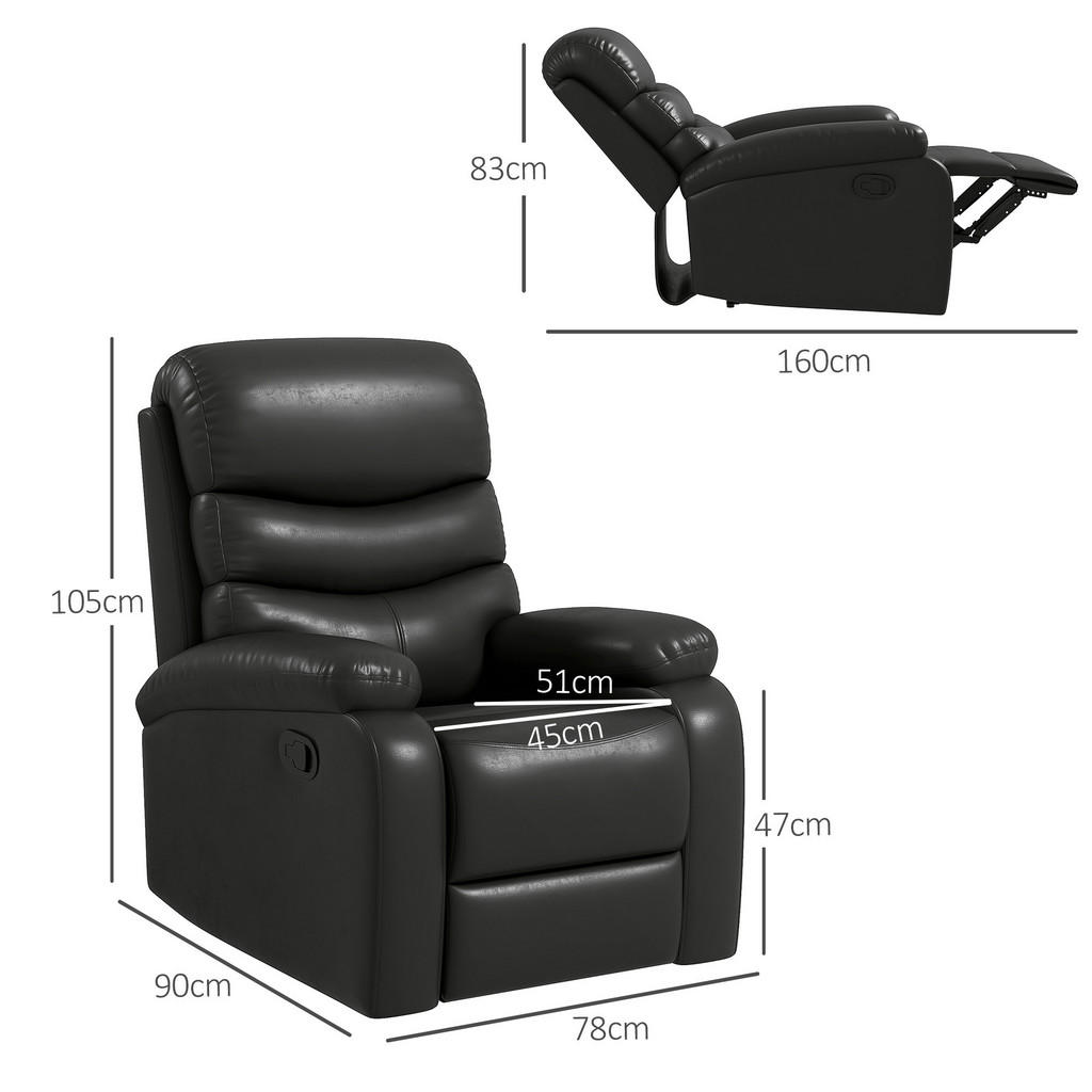 Thumbnail - Homcom Relaxsessel,, Schwarz, Kunststoff, 90x105x78 cm, Wohnzimmer, Sessel, Relaxsessel