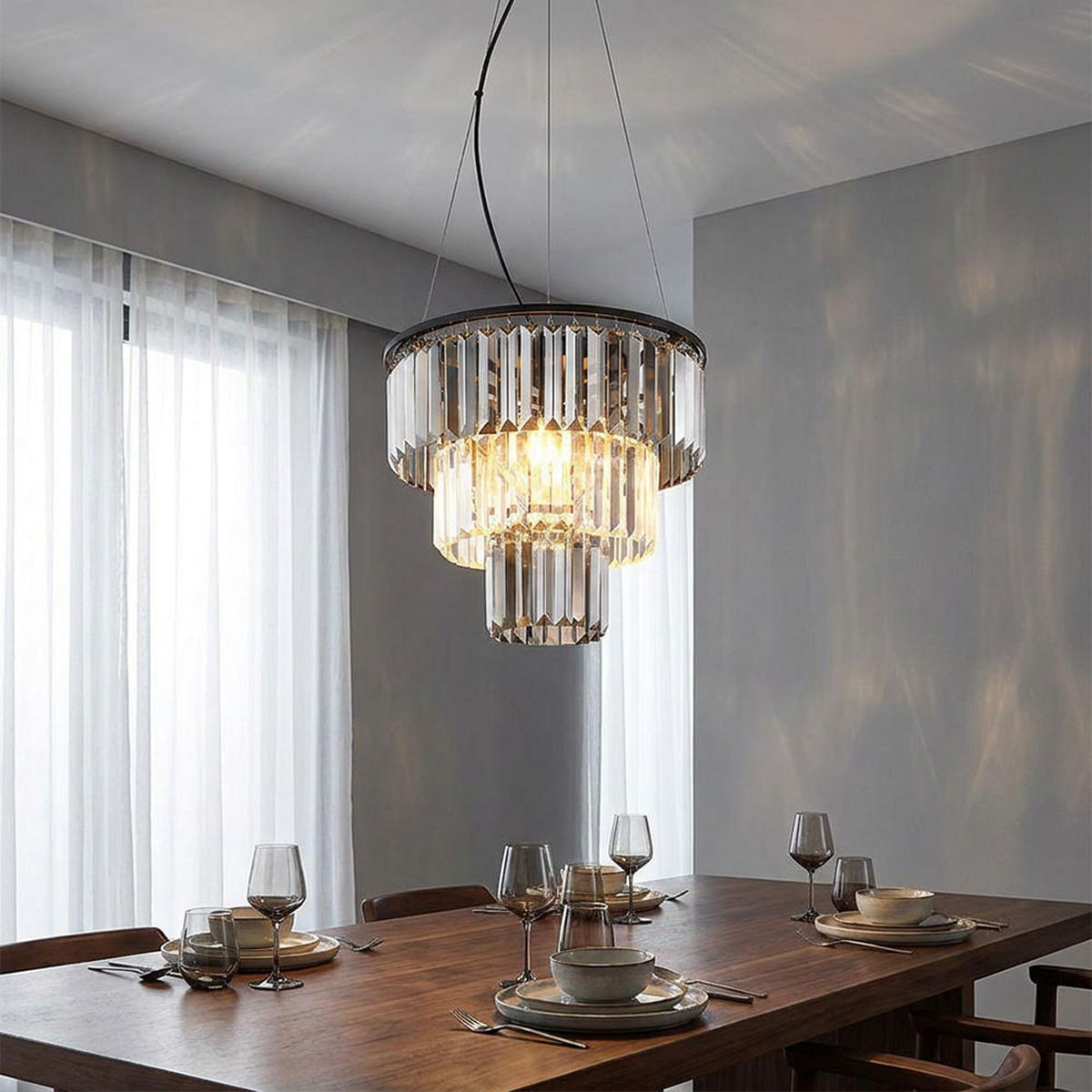 LED HÄNGELEUCHTE Metall Kristalloptik Schwarz - Schwarz, Glas (40/40/120cm) - Globo Lighting