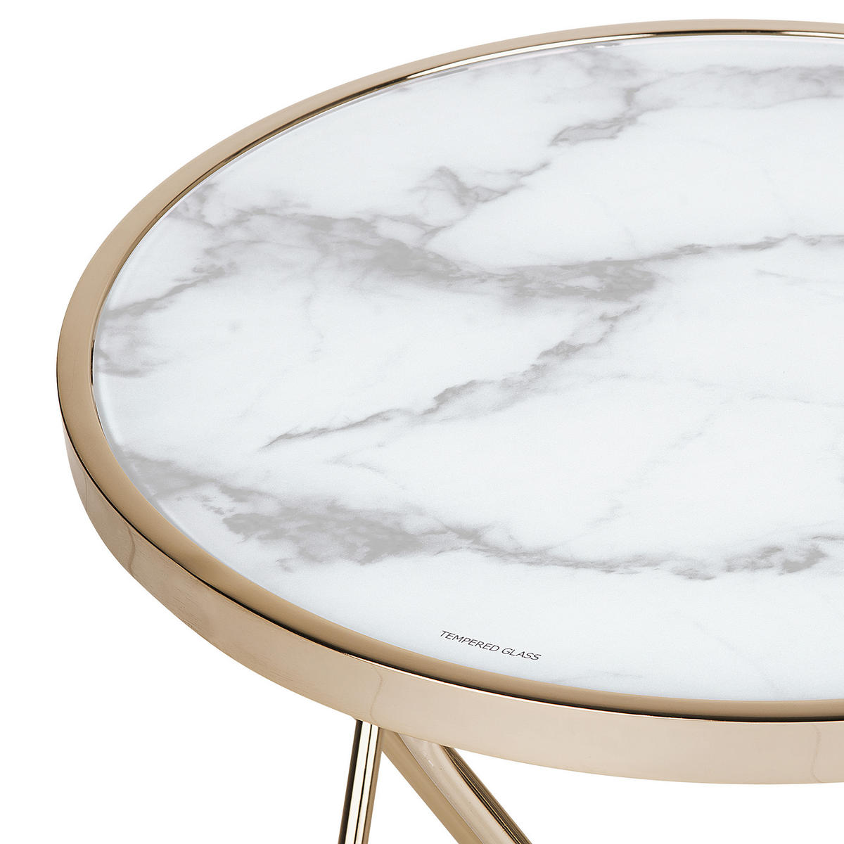 BEISTELLTISCH Marmor Optik weiß/gold 50 cm Meridian - Goldfarben/Weiß, Glas (50/50/55cm) - Beliani