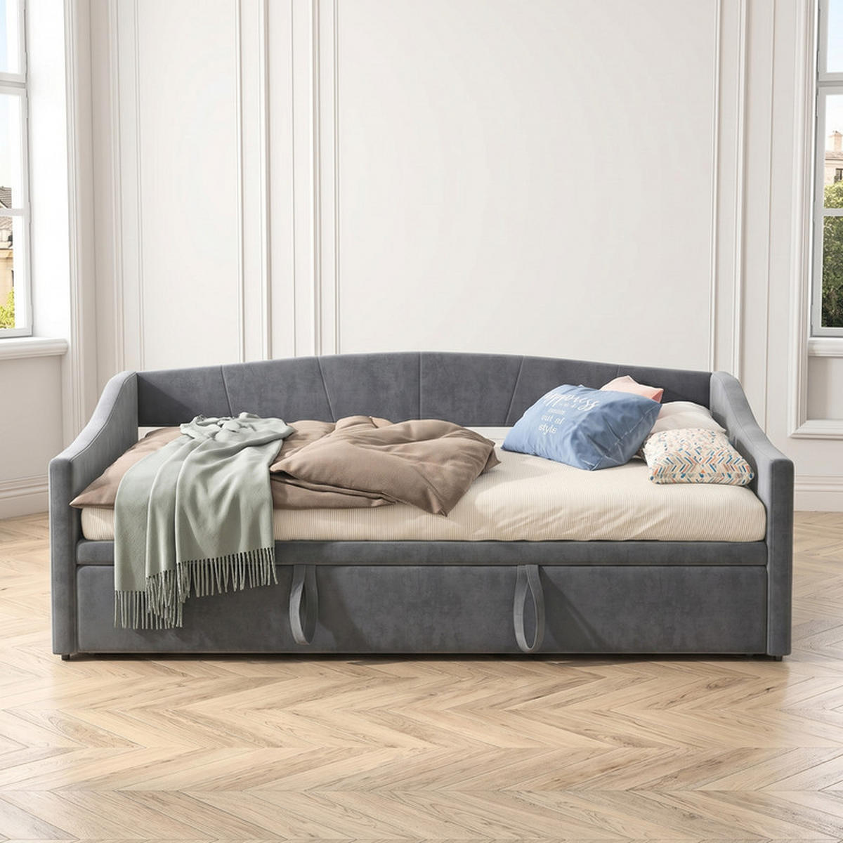 SCHLAFSOFA 90/200 cm grau mit Liegefunktion und Schublade - Grau, Holz