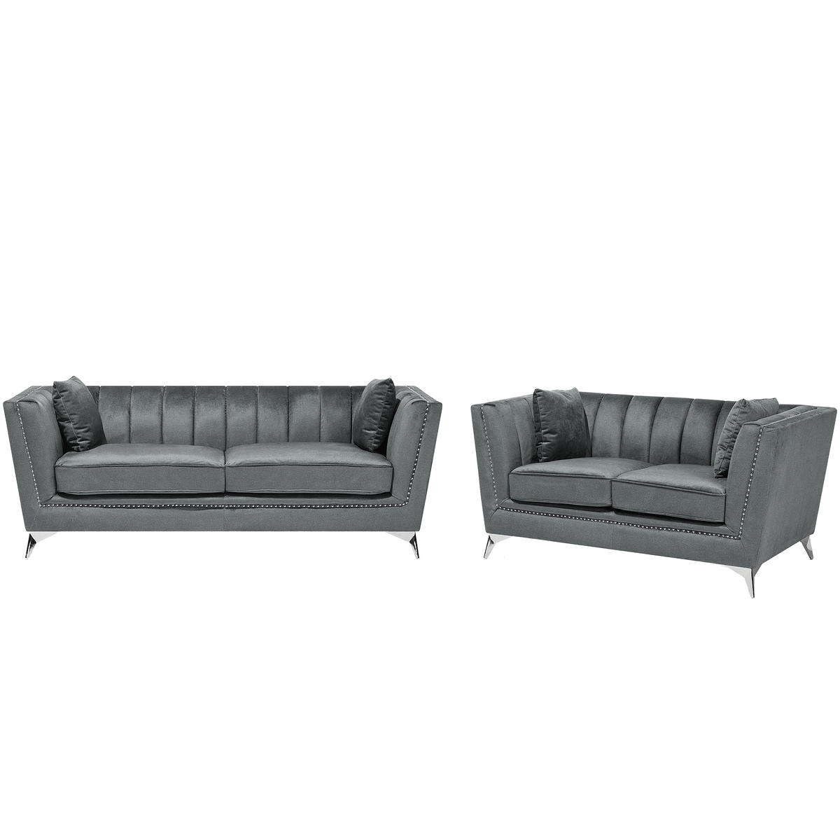 SOFA-SET 5-sitzer Samtstoff Grau Gaula - Grau, Textil (211/77/80cm) - Beliani