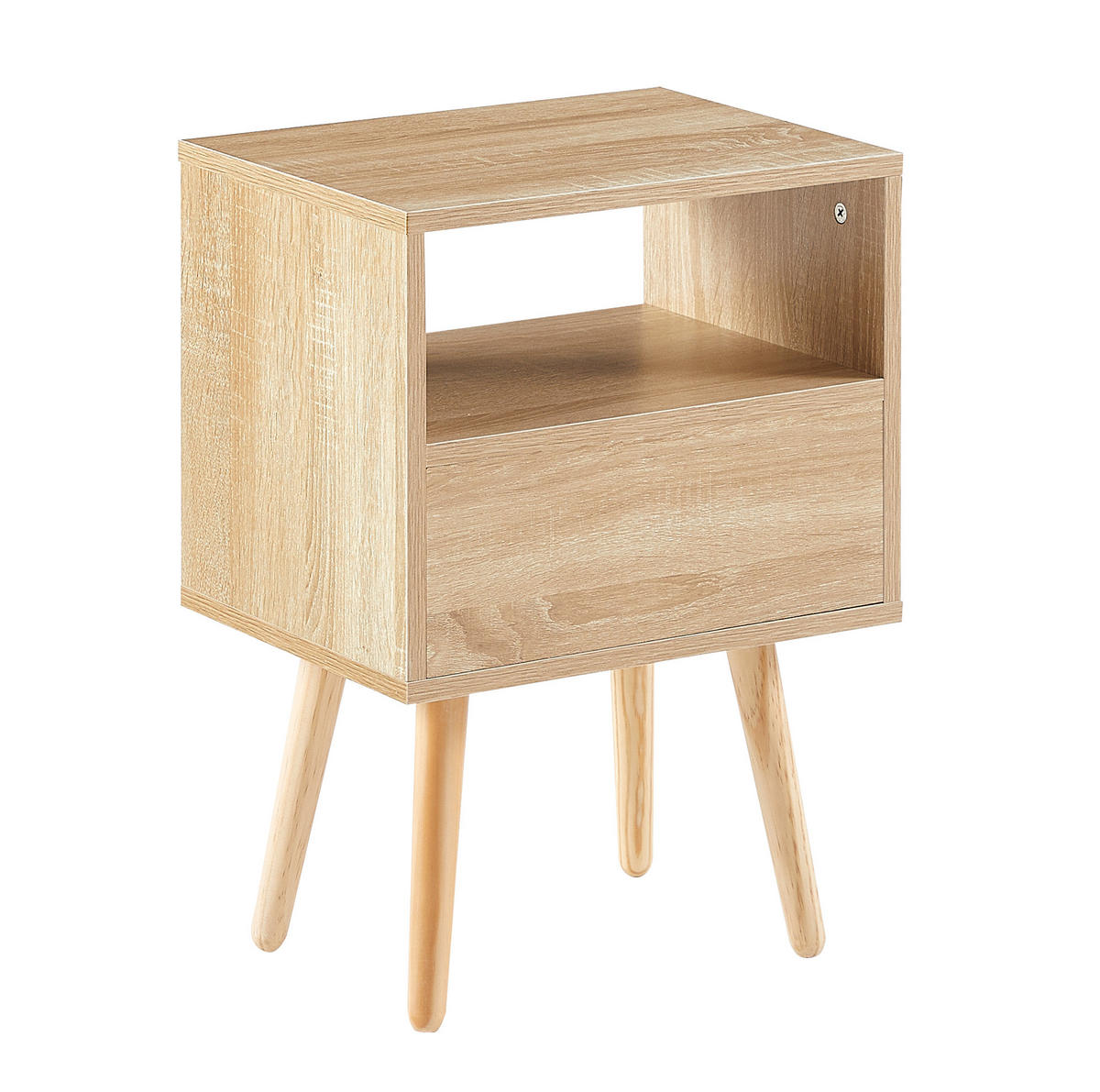 NACHTTISCH aus MDF 30x40x55 cm Natur mit Schublade, Rattanfront und beinen - Naturfarben, Holzwerkstoff (40/55/30cm) - Modfu
