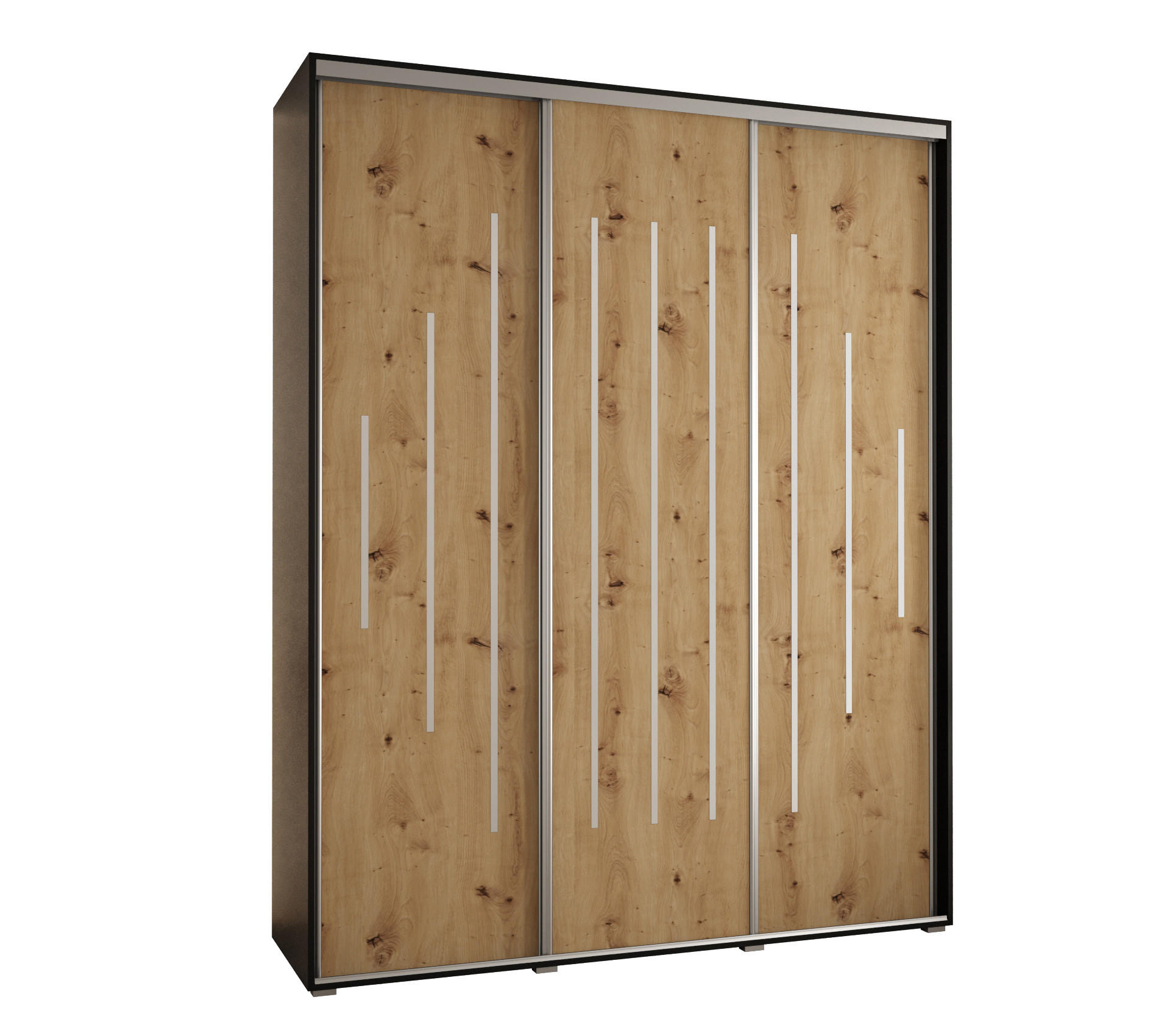 Abiks Möbel SCHWEBETÜRENSCHRANK Schwarz, Eiche Artisan, Silber 190cm × 60cm × 235cm