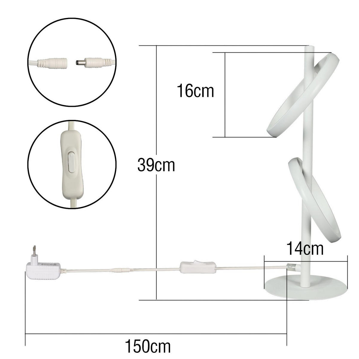 LED stolní lampa večerní 22/15,5/45,6 cm - bílá, kov (22/15.5/45.6cm) - Nettlife