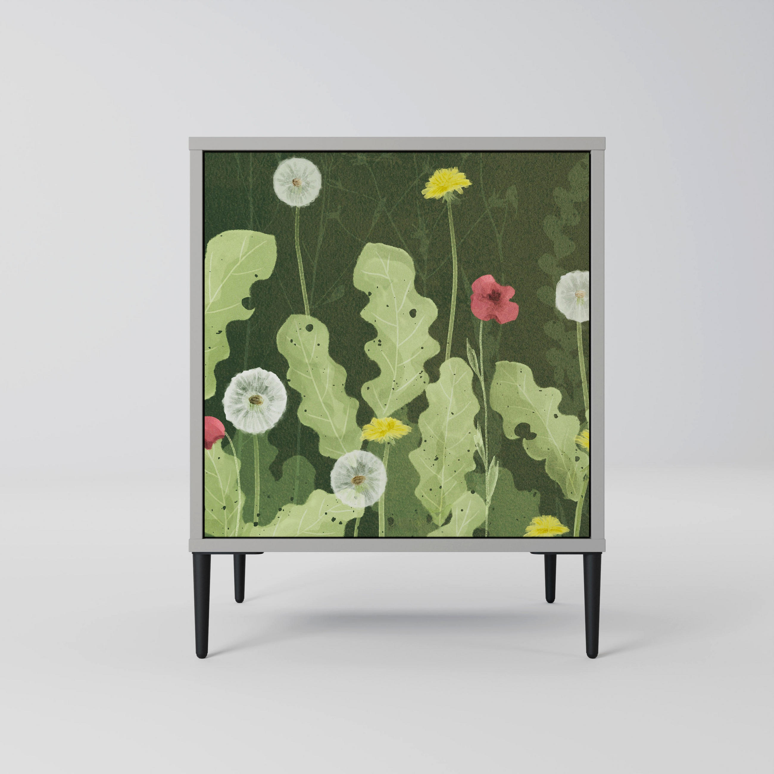 SIDEBOARD DANDELION AMUSE, Grau, 57,5x42x72,5 cm, Schwarze Metallfüße - Multicolor/Schwarz, Holzwerkstoff/Metall (57.5/72.5/42cm) - SpaceRebels