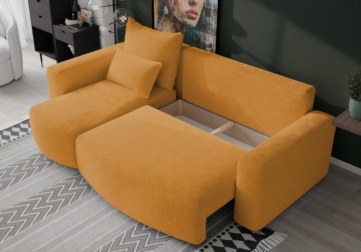 ECKSOFA Travis mit Bettkasten und Schlaffunktion, L-Form, Cord, Universal - Honig, Holzwerkstoff (248/148cm) - 4ALL HOME