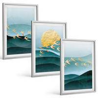 BILDER SET 3er Set - 40x60 cm Silberner Rahmen - Abstrakte Sonnenuntergangslandschaften - Silberfarben, Kunststoff (40/60cm) - TULUP