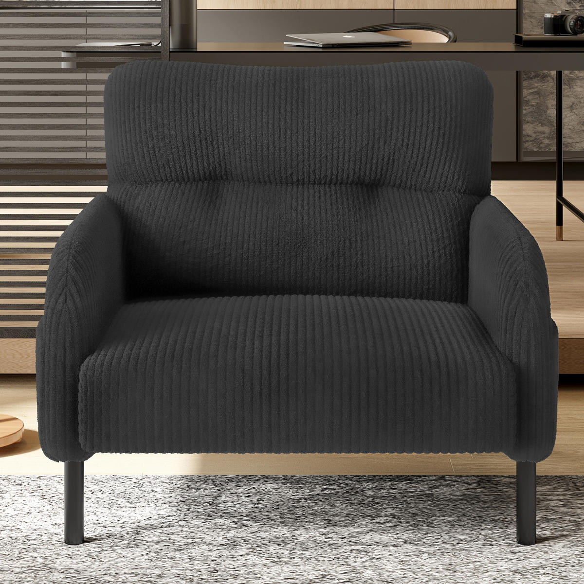 SESSEL 67/75/79 cm in Grau aus Cord mit Seitentasche und Metallgestell - Grau, Textil (67/79/75cm) - BEAOK