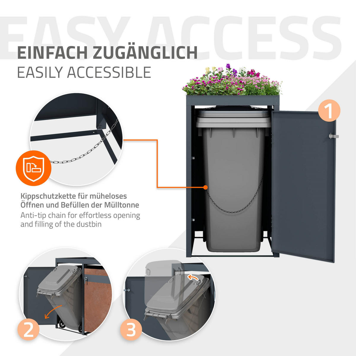 MÜLLTONNENBOX 1er mit Pflanzdach Anthrazit-Rostoptik - Rotbraun, Metall (80/124/68cm) - ML-DESIGN