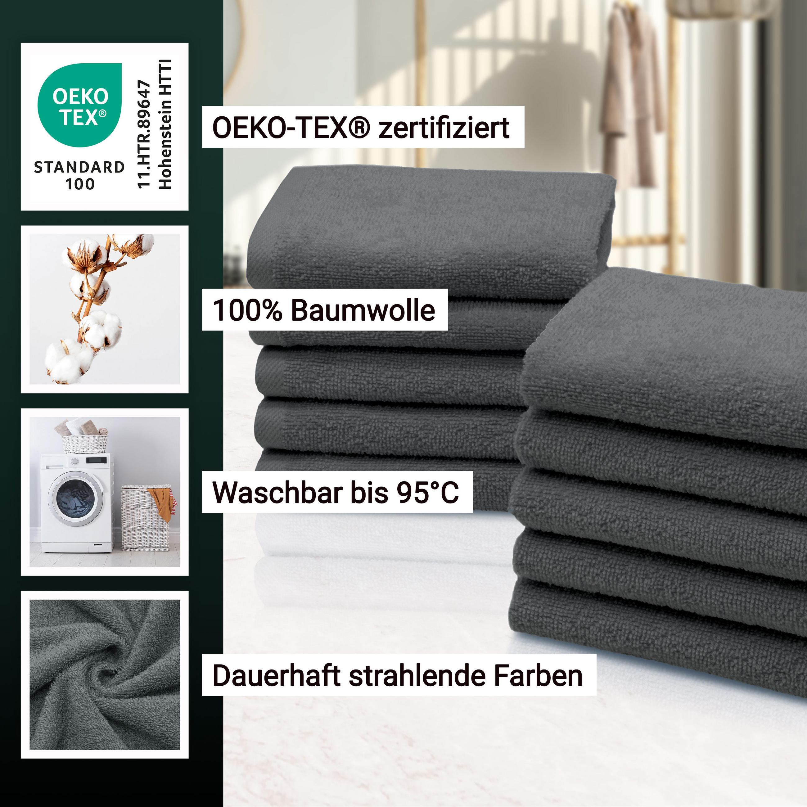 SEIFTÜCHER, 10er-Set, 30x30 cm, 100% Baumwolle, Grau - Graphitfarben, Textil (30/30cm) - Zollner