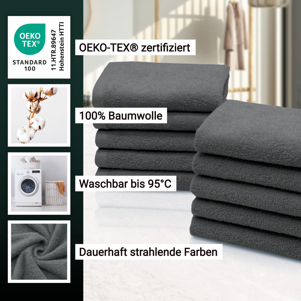 SEIFTÜCHER, 10er-Set, 30x30 cm, 100% Baumwolle, Grau - Graphitfarben, Textil (30/30cm) - Zollner