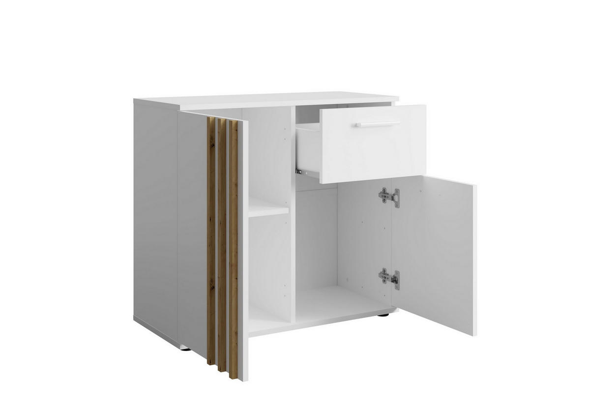 KOMMODE TECTONIC 119,8/72,7/35cm mit 1 Schubladen 3 Türen Weiß - Weiß, Holzwerkstoff (119.8/72.7/35cm) - MASSENO