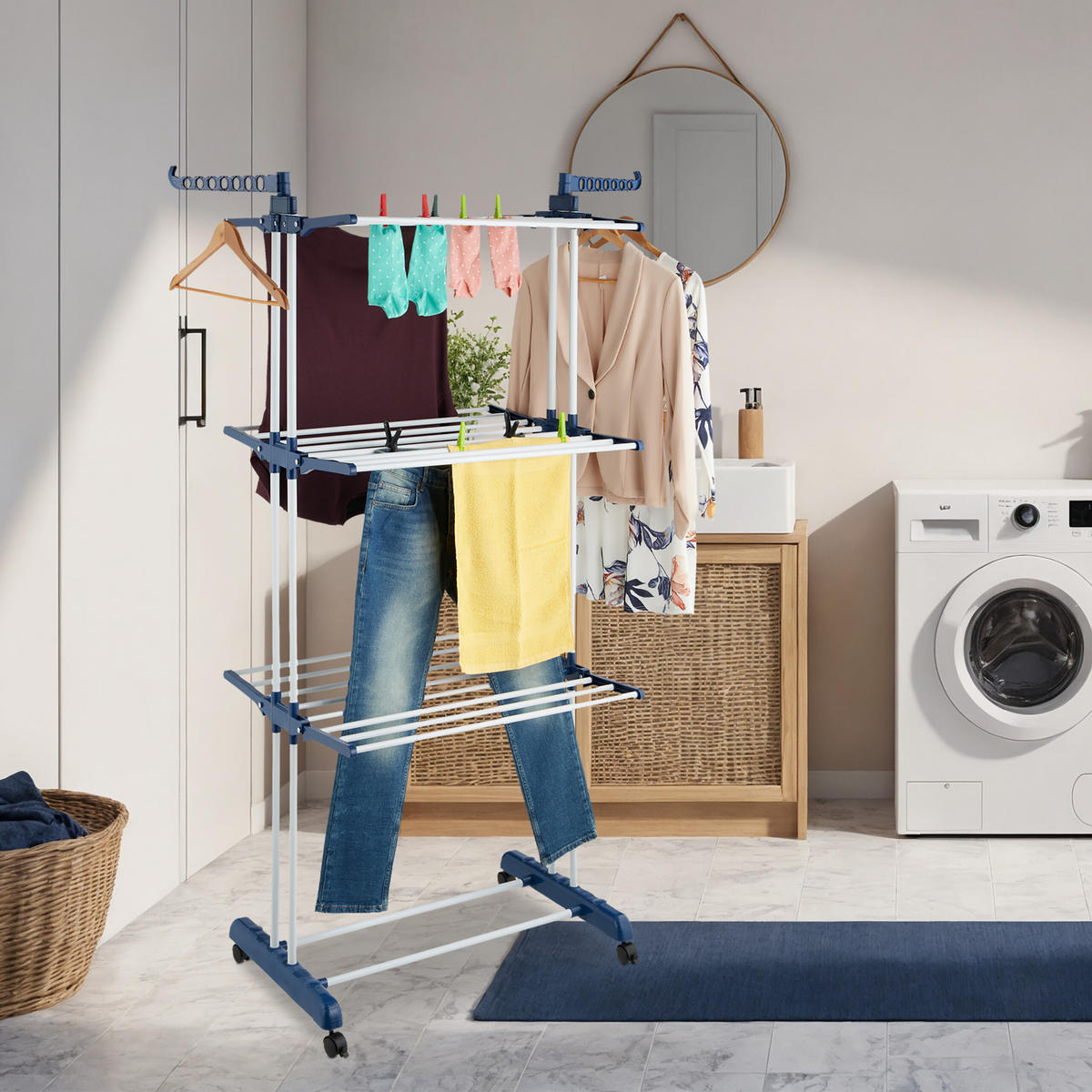STOJAN na prádlo - viacfarebná, kov/plast (126/179/63.5cm) - Relaxdays