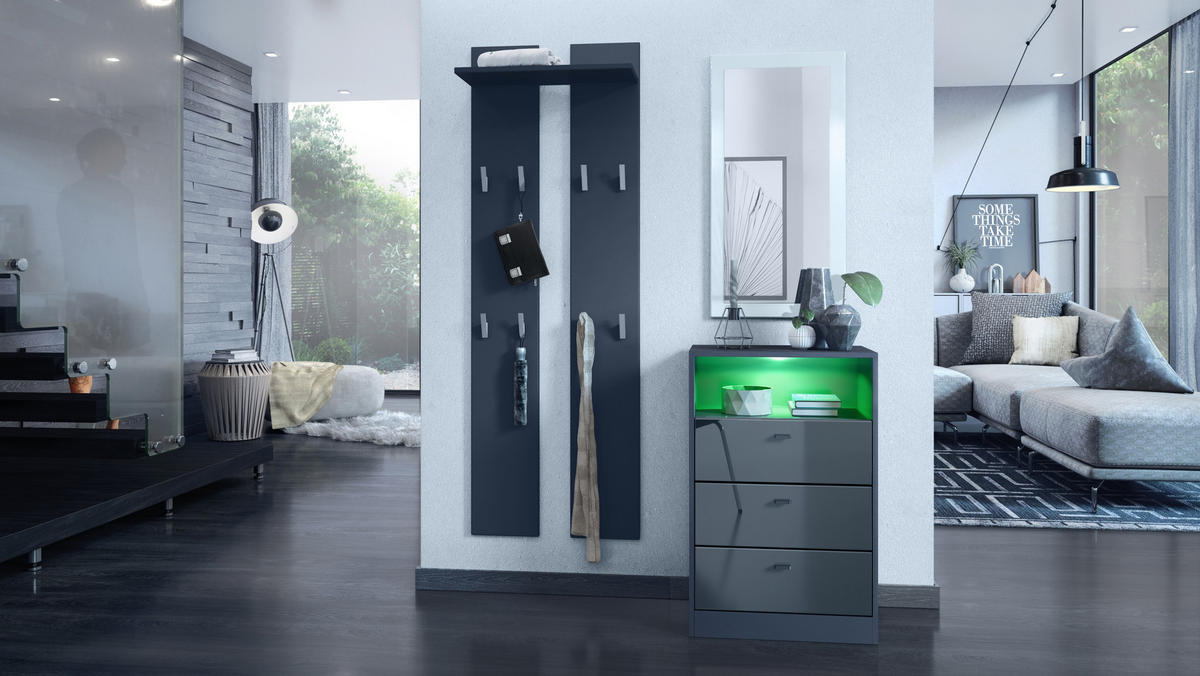 KOMMODE Pino Fronten in Grau Hochglanz - Grau, Holzwerkstoff (56/86.5/36cm) - Vladon