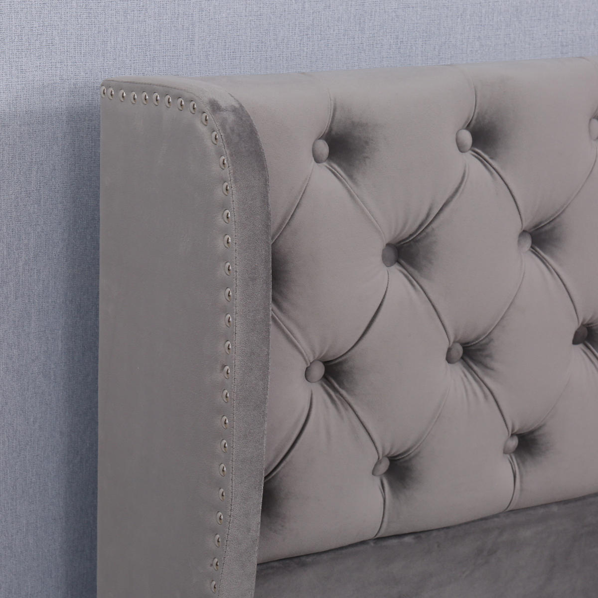 POLSTERBETT 160/200 cm Grau aus Samt mit Bettkasten - Grau, Textil (160/200cm) - OKMYHOME