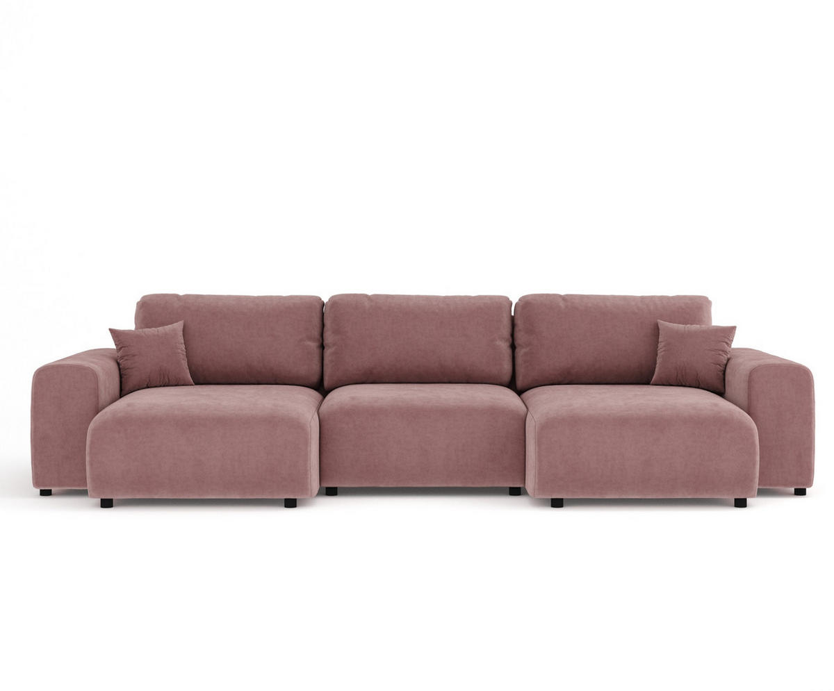 PANORAMASOFA Zanzibar Rosa Samtstoff - Schwarz/Rosa, Holz/Holzwerkstoff (325/79/144cm) - Maison de Reve