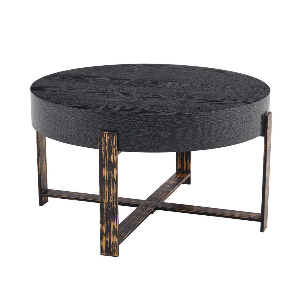 OKWISH ODKLÁDACÍ stolek 68/68/39 cm černý z MDF a kovu s křížovou podnoží